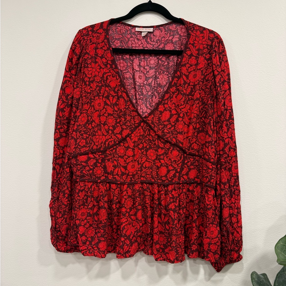 Knox Rose Red Floral Peplum Top